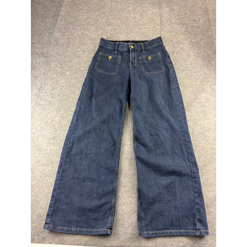 Liz Claiborne Womens 4P Dark Wash High Rise Wide Leg Denim Jeans Patch Pockets